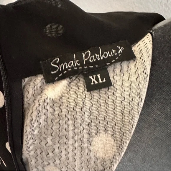 Smak Parlour Black Polka Dot Midi Dress with Sheer Sleeves – Size XL - Picture 5 of 9